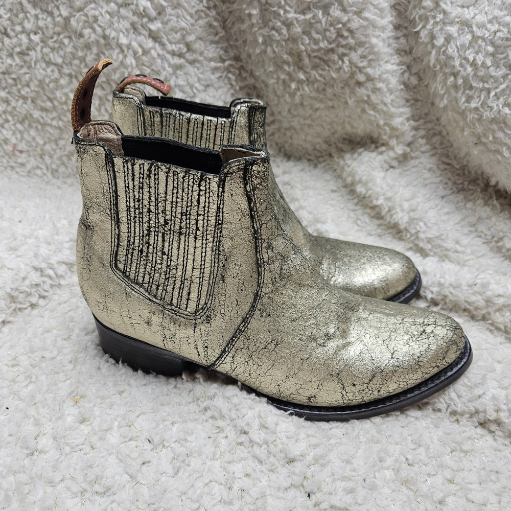 Freebird‎ by Steven Salamanca Distressed Metallic Leather Ankle Boots sz 7